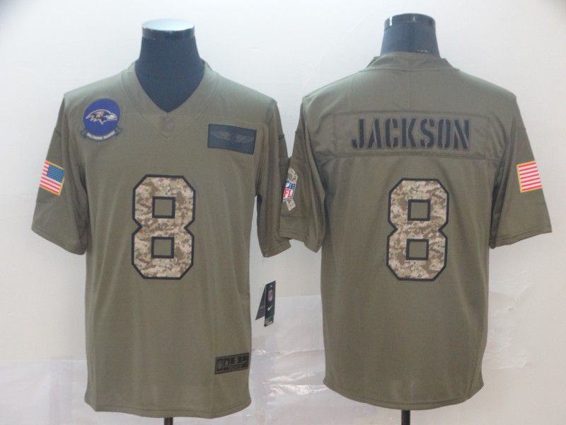 Men Baltimore Ravens #8 Jackson Nike 2019 Olive Camo Salute to Service Limited NFL Jerseys->baltimore ravens->NFL Jersey